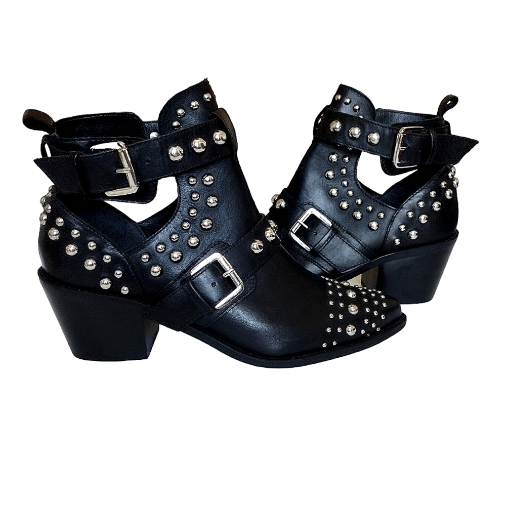 Kurt Geiger London black leather with silver studs ankle boots size 10 1/2